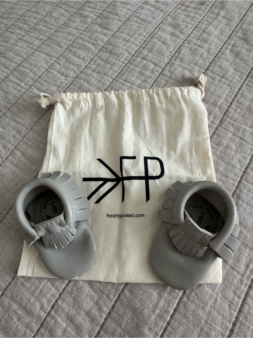 Freshly Picked Gray Leather Baby Moccasins size 0